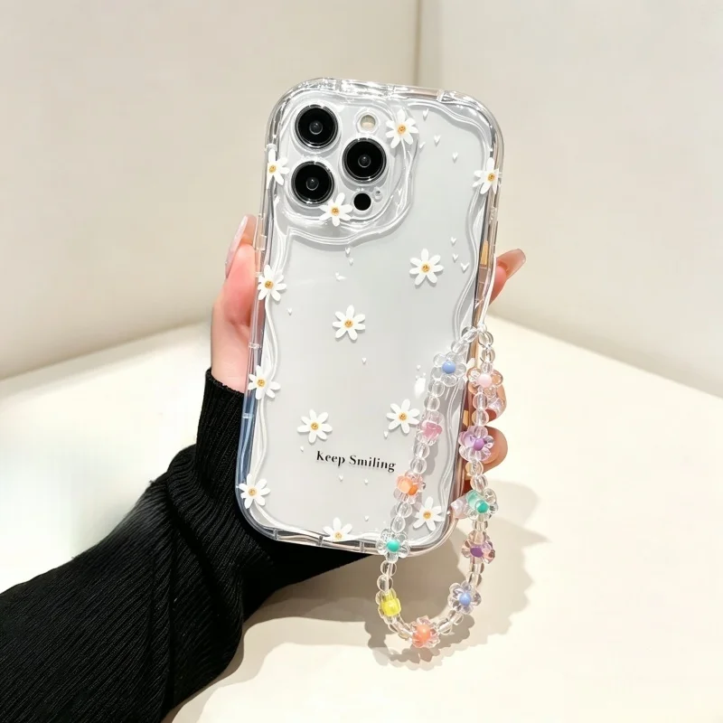 귀여운 미소 모양의 꿀벌과 꽃이 그려진 손목 스트랩 케 - Cute Cartoon Wrist Strap Silicone Case 리뷰 및 가격